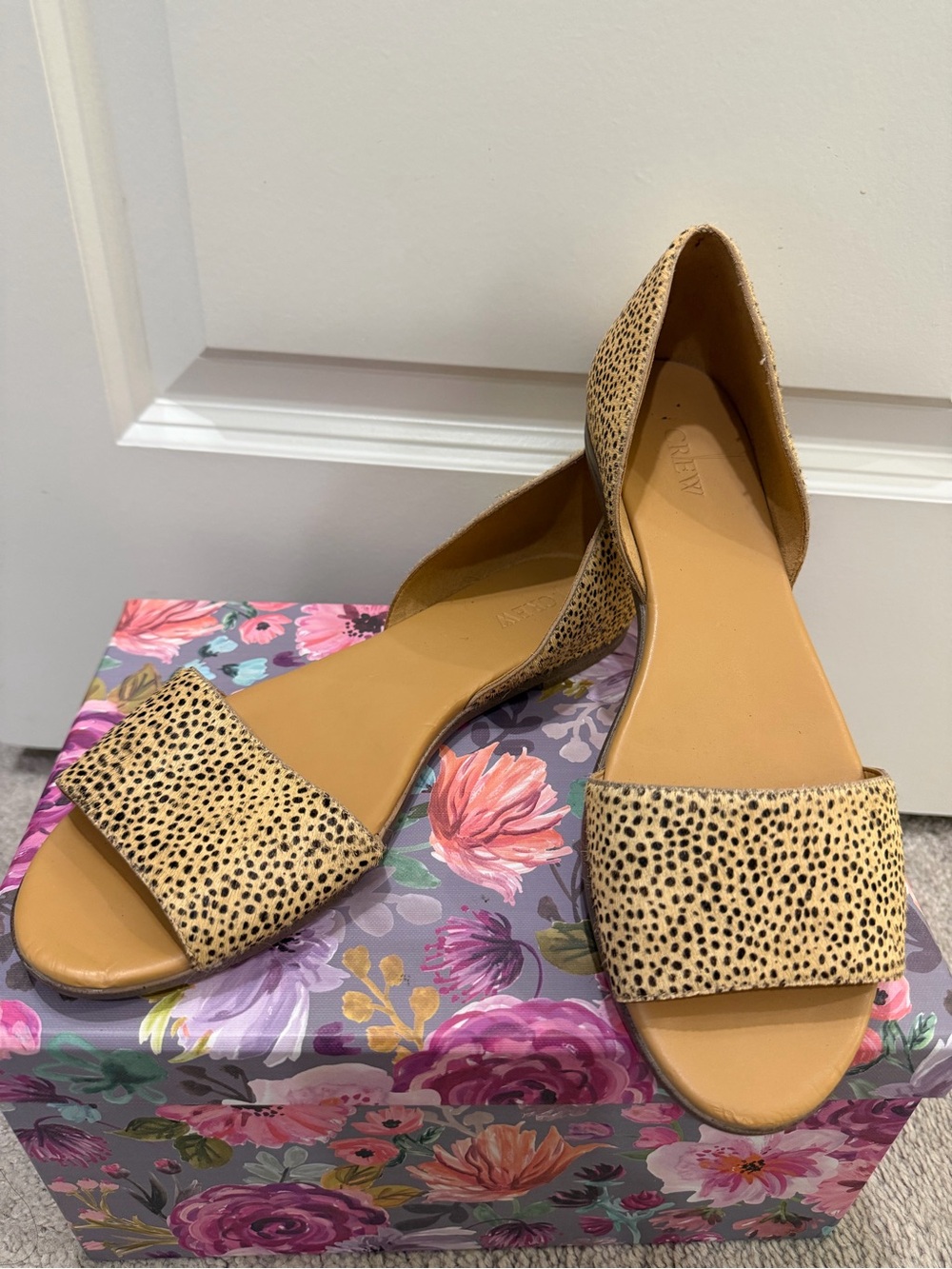 J.Crew Morgan Leopard Calf Hair Peep Toe D’Orsay Flats Size 10